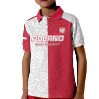Custom Poland Football Kid Polo Shirt White-Reds Floral Polish Pattern - Wonder Print Shop