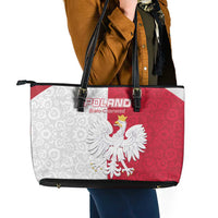 Poland Football Leather Tote Bag White-Reds Floral Polish Pattern - Wonder Print Shop