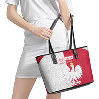 Poland Football Leather Tote Bag White-Reds Floral Polish Pattern - Wonder Print Shop