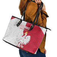 Poland Football Leather Tote Bag White-Reds Floral Polish Pattern - Wonder Print Shop