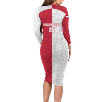 Custom Poland Football Long Sleeve Bodycon Dress White-Reds Floral Polish Pattern - Wonder Print Shop