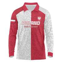 Custom Poland Football Long Sleeve Polo Shirt White-Reds Floral Polish Pattern - Wonder Print Shop