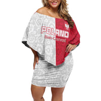 Custom Poland Football Off Shoulder Short Dress White-Reds Floral Polish Pattern - Wonder Print Shop