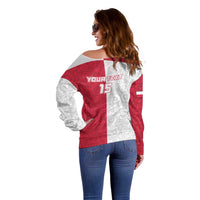 Custom Poland Football Off Shoulder Sweater White-Reds Floral Polish Pattern - Wonder Print Shop