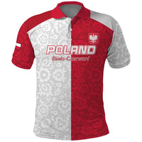 Custom Poland Football Polo Shirt White-Reds Floral Polish Pattern - Wonder Print Shop