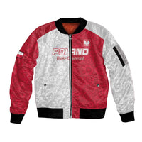 Custom Poland Football Sleeve Zip Bomber Jacket White-Reds Floral Polish Pattern - Wonder Print Shop