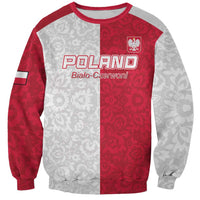 Custom Poland Football Sweatshirt White-Reds Floral Polish Pattern - Wonder Print Shop