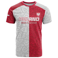 Custom Poland Football T Shirt White-Reds Floral Polish Pattern - Wonder Print Shop