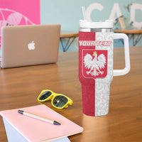 Custom Poland Football Tumbler With Handle White-Reds Floral Polish Pattern - Wonder Print Shop