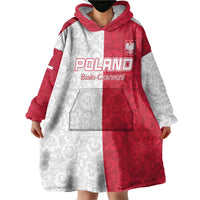 Custom Poland Football Wearable Blanket Hoodie White-Reds Floral Polish Pattern - Wonder Print Shop