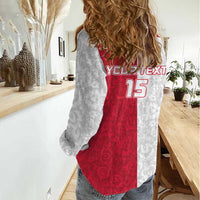 Custom Poland Football Women Casual Shirt White-Reds Floral Polish Pattern - Wonder Print Shop