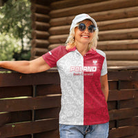 Custom Poland Football Women Polo Shirt White-Reds Floral Polish Pattern - Wonder Print Shop
