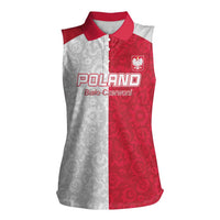 Custom Poland Football Women Sleeveless Polo Shirt White-Reds Floral Polish Pattern - Wonder Print Shop