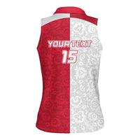Custom Poland Football Women Sleeveless Polo Shirt White-Reds Floral Polish Pattern - Wonder Print Shop