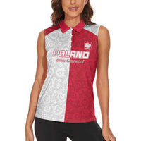 Custom Poland Football Women Sleeveless Polo Shirt White-Reds Floral Polish Pattern - Wonder Print Shop