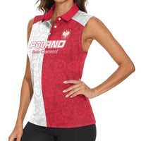 Custom Poland Football Women Sleeveless Polo Shirt White-Reds Floral Polish Pattern - Wonder Print Shop