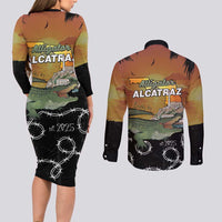 Alligator Alcatraz Couples Matching Long Sleeve Bodycon Dress and Long Sleeve Button Shirt Prison Florida Everglades - Wonder Print Shop