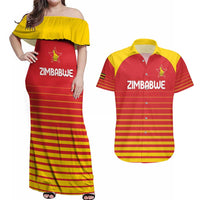 Custom Zimbabwe Cricket Couples Matching Off Shoulder Maxi Dress and Hawaiian Shirt Go Chevrons Go - Wonder Print Shop