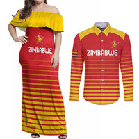 Custom Zimbabwe Cricket Couples Matching Off Shoulder Maxi Dress and Long Sleeve Button Shirt Go Chevrons Go - Wonder Print Shop