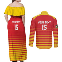 Custom Zimbabwe Cricket Couples Matching Off Shoulder Maxi Dress and Long Sleeve Button Shirt Go Chevrons Go - Wonder Print Shop
