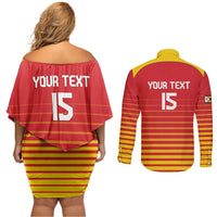 Custom Zimbabwe Cricket Couples Matching Off Shoulder Short Dress and Long Sleeve Button Shirt Go Chevrons Go - Wonder Print Shop