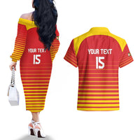 Custom Zimbabwe Cricket Couples Matching Off The Shoulder Long Sleeve Dress and Hawaiian Shirt Go Chevrons Go - Wonder Print Shop