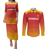 Custom Zimbabwe Cricket Couples Matching Puletasi and Long Sleeve Button Shirt Go Chevrons Go - Wonder Print Shop