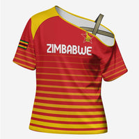 Custom Zimbabwe Cricket Cross Shoulder Shirt Go Chevrons Go - Wonder Print Shop