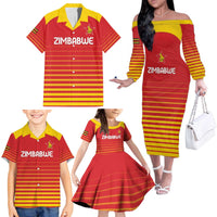 Custom Zimbabwe Cricket Family Matching Off The Shoulder Long Sleeve Dress and Hawaiian Shirt Go Chevrons Go - Wonder Print Shop