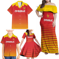 Custom Zimbabwe Cricket Family Matching Off Shoulder Maxi Dress and Hawaiian Shirt Go Chevrons Go - Wonder Print Shop