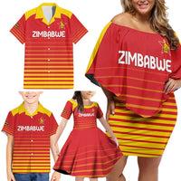 Custom Zimbabwe Cricket Family Matching Off Shoulder Short Dress and Hawaiian Shirt Go Chevrons Go - Wonder Print Shop