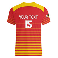 Custom Zimbabwe Cricket Women V-Neck T-Shirt Go Chevrons Go - Wonder Print Shop