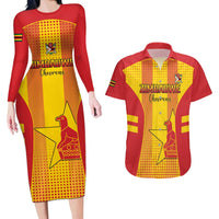 Custom Zimbabwe Cricket Couples Matching Long Sleeve Bodycon Dress and Hawaiian Shirt Go Champions - Wonder Print Shop