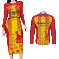 Custom Zimbabwe Cricket Couples Matching Long Sleeve Bodycon Dress and Long Sleeve Button Shirt Go Champions - Wonder Print Shop