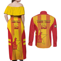 Custom Zimbabwe Cricket Couples Matching Off Shoulder Maxi Dress and Long Sleeve Button Shirt Go Champions - Wonder Print Shop