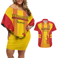 Custom Zimbabwe Cricket Couples Matching Off Shoulder Short Dress and Hawaiian Shirt Go Champions - Wonder Print Shop