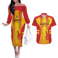 Custom Zimbabwe Cricket Couples Matching Off The Shoulder Long Sleeve Dress and Hawaiian Shirt Go Champions - Wonder Print Shop