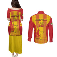 Custom Zimbabwe Cricket Couples Matching Puletasi and Long Sleeve Button Shirt Go Champions - Wonder Print Shop
