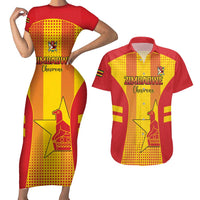 Custom Zimbabwe Cricket Couples Matching Short Sleeve Bodycon Dress and Hawaiian Shirt Go Champions - Wonder Print Shop