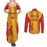Custom Zimbabwe Cricket Couples Matching Summer Maxi Dress and Long Sleeve Button Shirt Go Champions - Wonder Print Shop