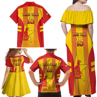 Custom Zimbabwe Cricket Family Matching Off Shoulder Maxi Dress and Hawaiian Shirt Go Champions - Wonder Print Shop