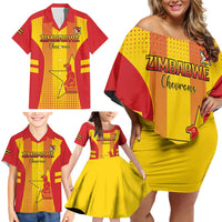 Custom Zimbabwe Cricket Family Matching Off Shoulder Short Dress and Hawaiian Shirt Go Champions - Wonder Print Shop