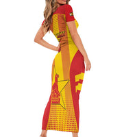 Custom Zimbabwe Cricket Short Sleeve Bodycon Dress Go Champions - Wonder Print Shop