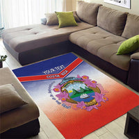 Personalized Costa Rica Independence Day Area Rug Coat Of Arms With Purple Guaria Morada Orchid - Wonder Print Shop