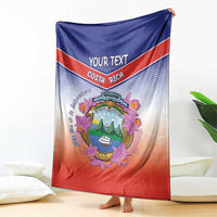 Personalized Costa Rica Independence Day Blanket Coat Of Arms With Purple Guaria Morada Orchid
