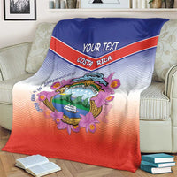 Personalized Costa Rica Independence Day Blanket Coat Of Arms With Purple Guaria Morada Orchid