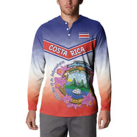 Personalized Costa Rica Independence Day Button Sweatshirt Coat Of Arms With Purple Guaria Morada Orchid - Wonder Print Shop