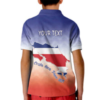 Personalized Costa Rica Independence Day Kid Polo Shirt Coat Of Arms With Purple Guaria Morada Orchid - Wonder Print Shop