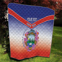 Personalized Costa Rica Independence Day Quilt Coat Of Arms With Purple Guaria Morada Orchid - Wonder Print Shop