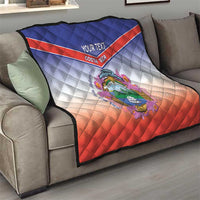 Personalized Costa Rica Independence Day Quilt Coat Of Arms With Purple Guaria Morada Orchid - Wonder Print Shop